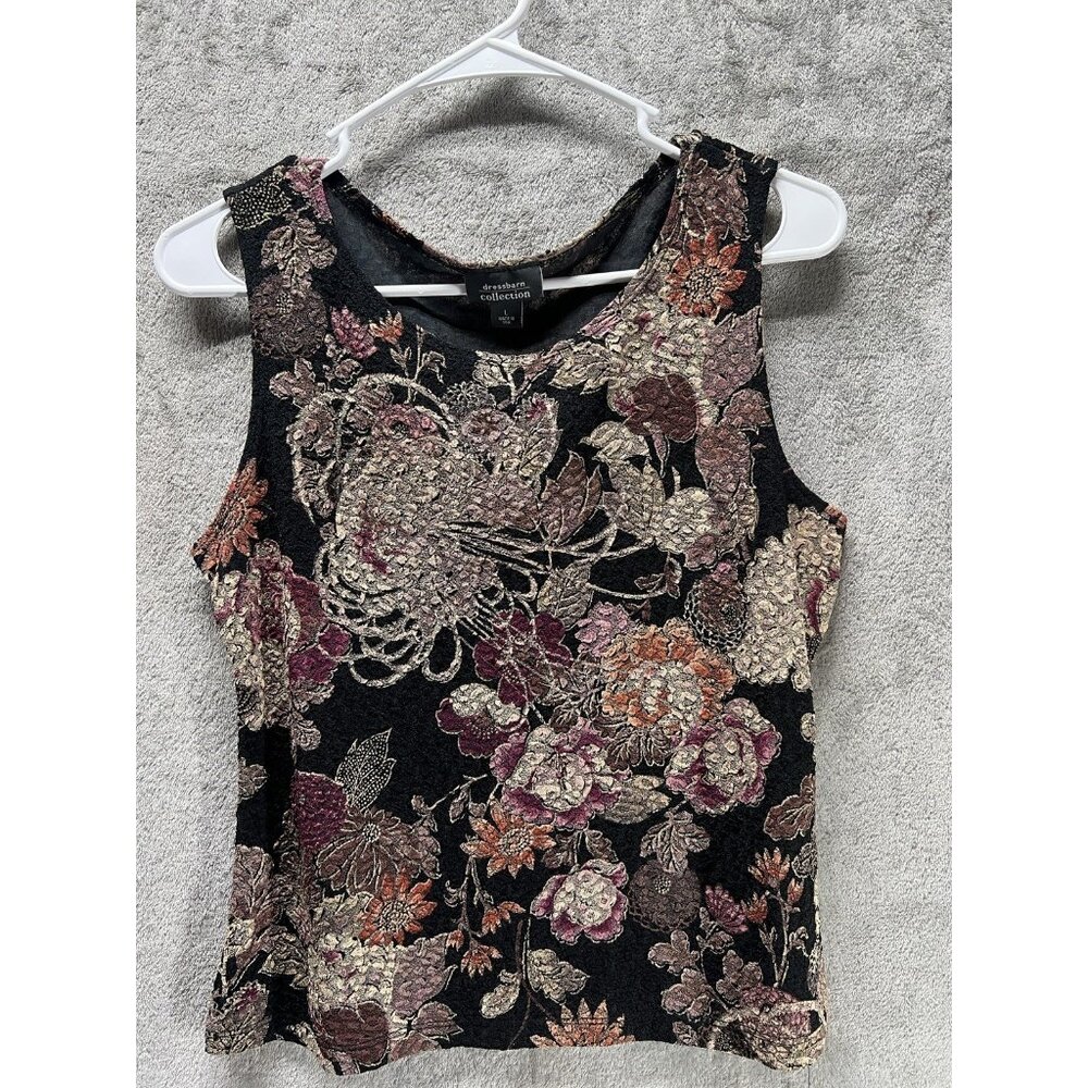 Vtg Floral Tank Top Large Brown Gold Beige Forrest Goblin Earthy Fall Y2K Fairy